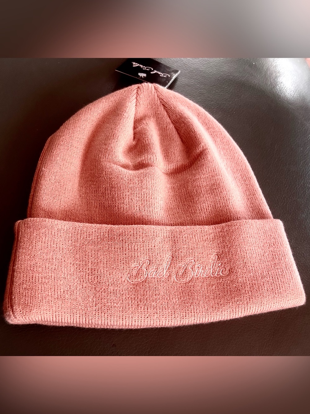 Bad Birdie Script Beanie One Size Unisex Adult NEW Light Clay Tones